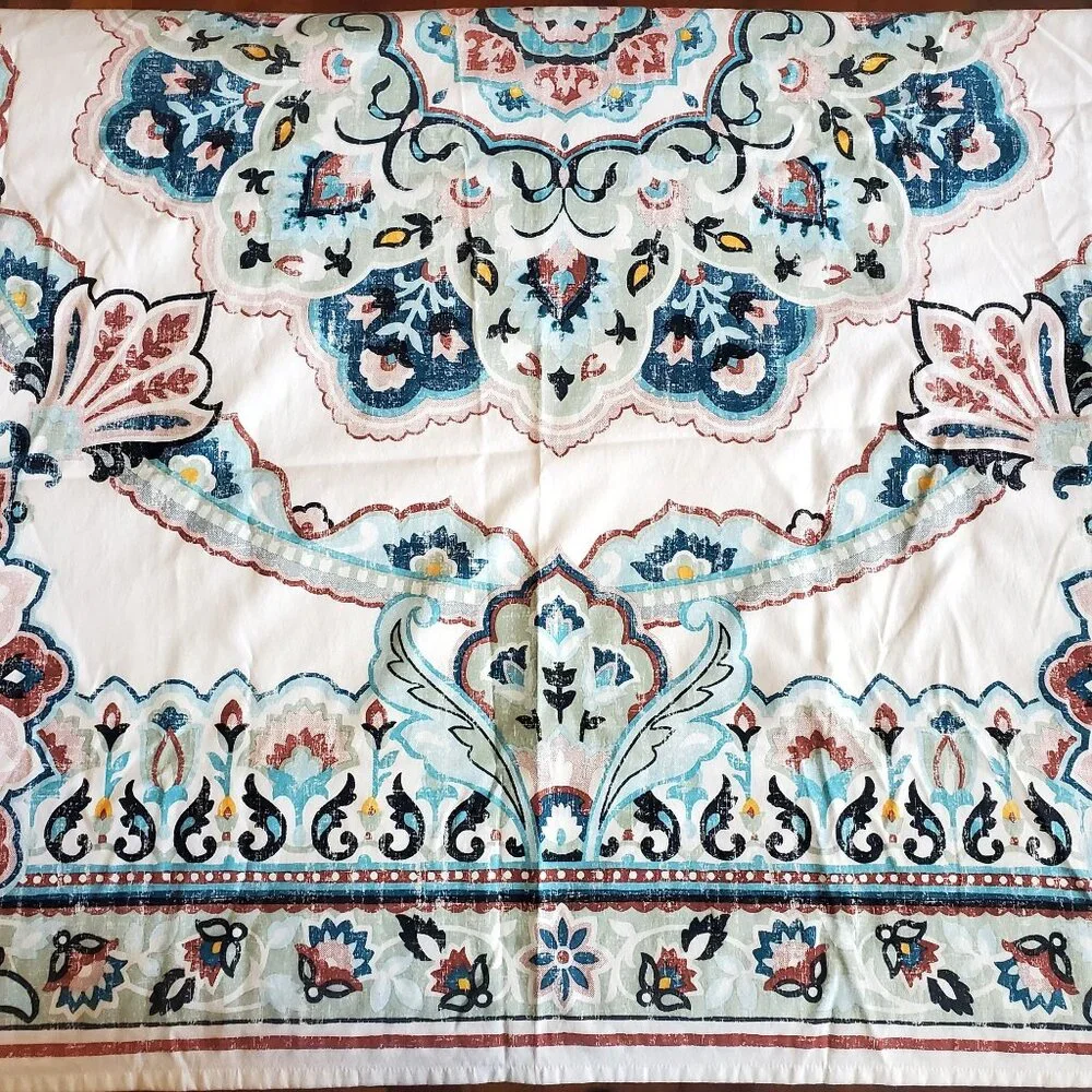 NWOT BHG Shower Curtain 4 Tassel Medallion Boho Block Print Ethnic Cotton Blend